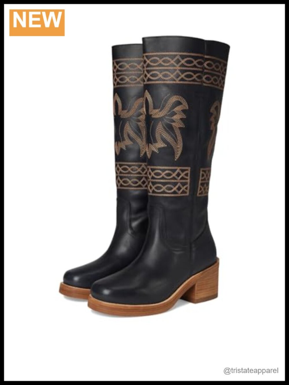 Dingo Avalon Women's Embroidered Knee High Pull On Boots Block Heel Leather